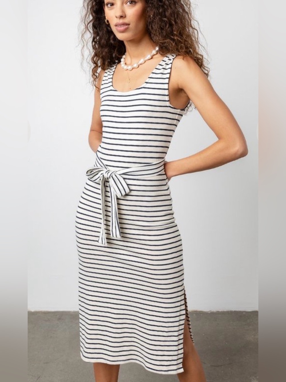 Rails Taylin Striped Dress Navy White Midi Dress Belted Size Medium